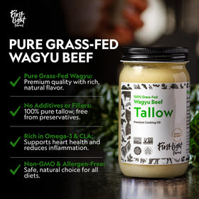 First Light Wagyu Tallow pantry storage shows convenient gluten-free, dairy-free cooking essential.