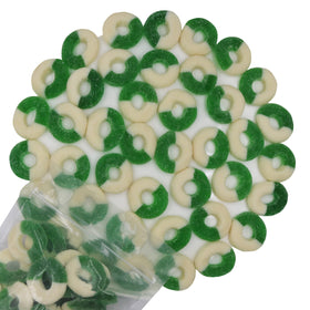 Close-up of chewy texture and vivid color of FirstChoiceCandy gummy rings