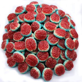 FirstChoiceCandy Halloween gummy brains pack close-up with vibrant colors for party fun.