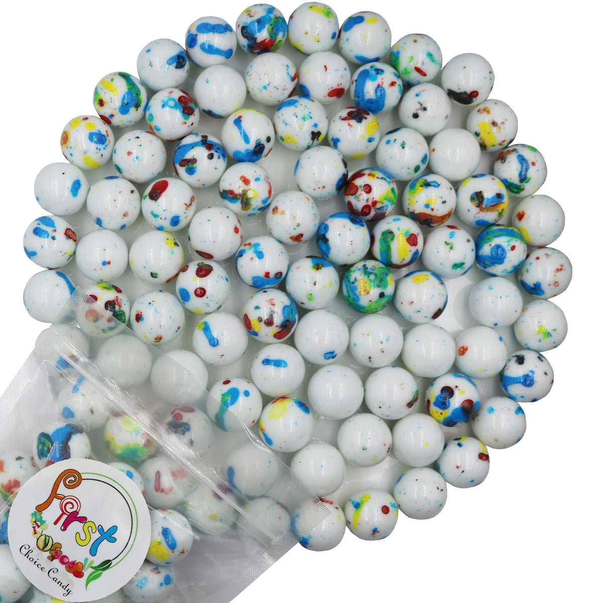 FirstChoiceCandy jawbreakers with psychedelic swirls offer vibrant party candy vibes.