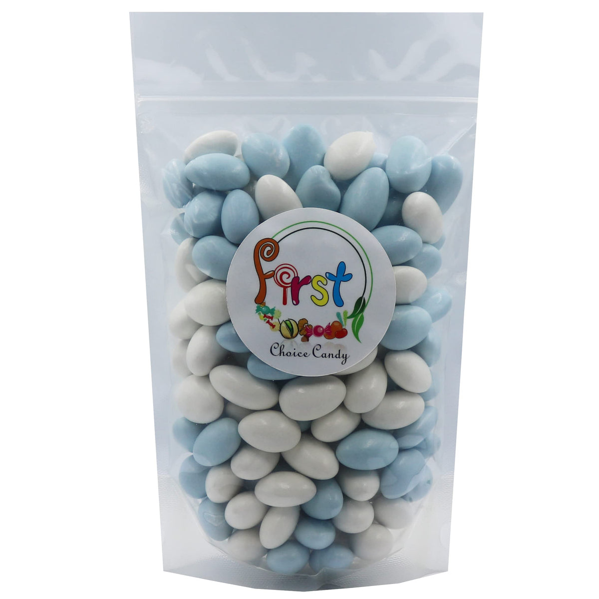 FirstChoiceCandy Jordan almonds on a display, perfect for wedding favors.