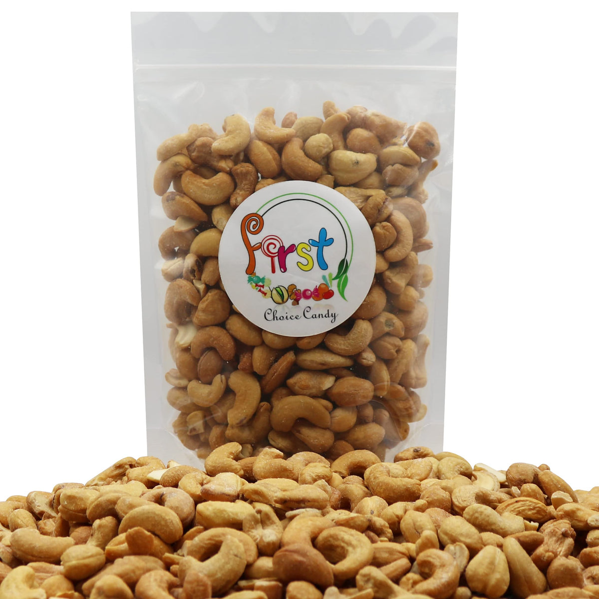 FirstChoiceCandy roasted-salted-whole-cashews glossy finish on display, ideal for parties