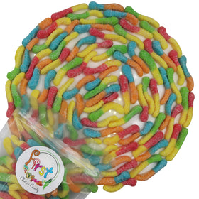 FirstChoiceCandy Sour Gummy Crawlers closeup bursting flavors invites fruity tasting during movie night
