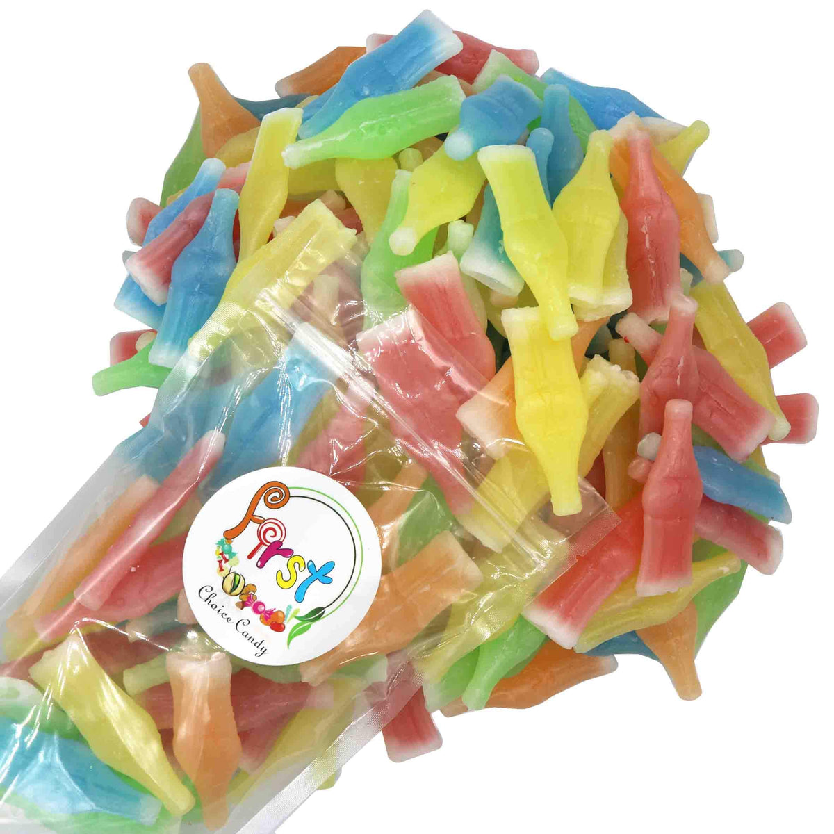 FirstChoiceCandy wax bottles in assorted colors, vibrant candy display for parties.