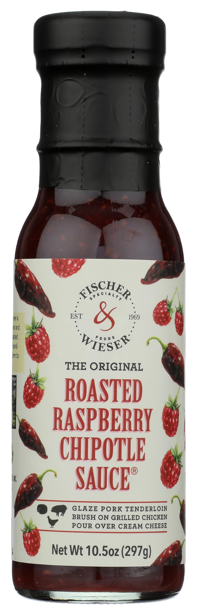 Fischer & Wieser Roasted Raspberry Chipotle bottle, smoky-sweet glaze for grilled chicken and pork