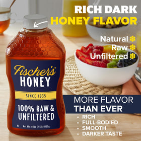 Fischer's honey being stirred into tea for fragrant sweetness
