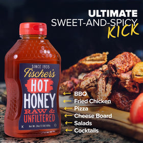 Fischer's Hot Honey over BBQ ribs brings rich tangy heat