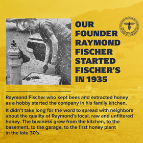 Fischer's Clover Honey drizzling over fruit reveals floral sweetness.