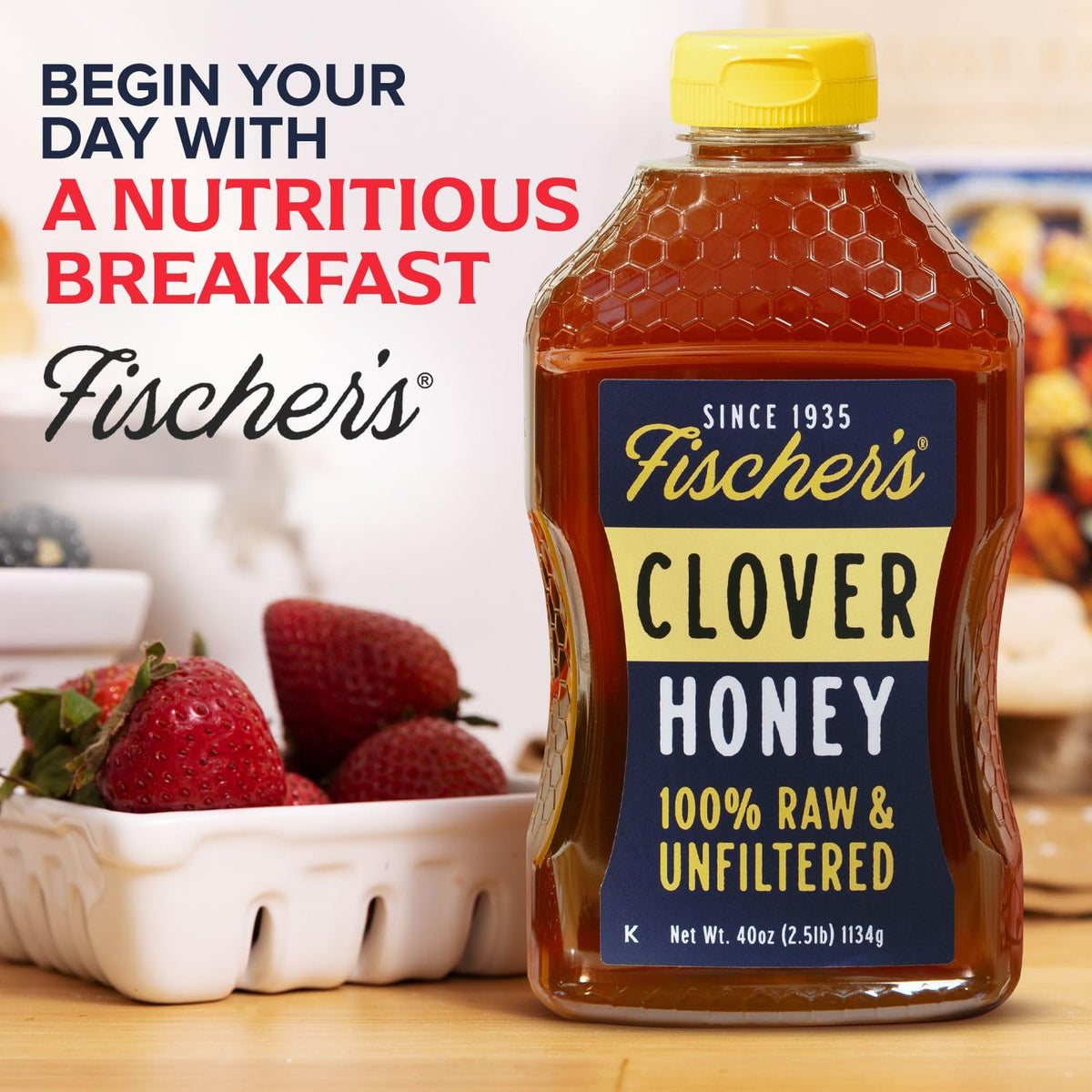 Fischer's Clover Honey granola bowl adds natural nectar sweetness.