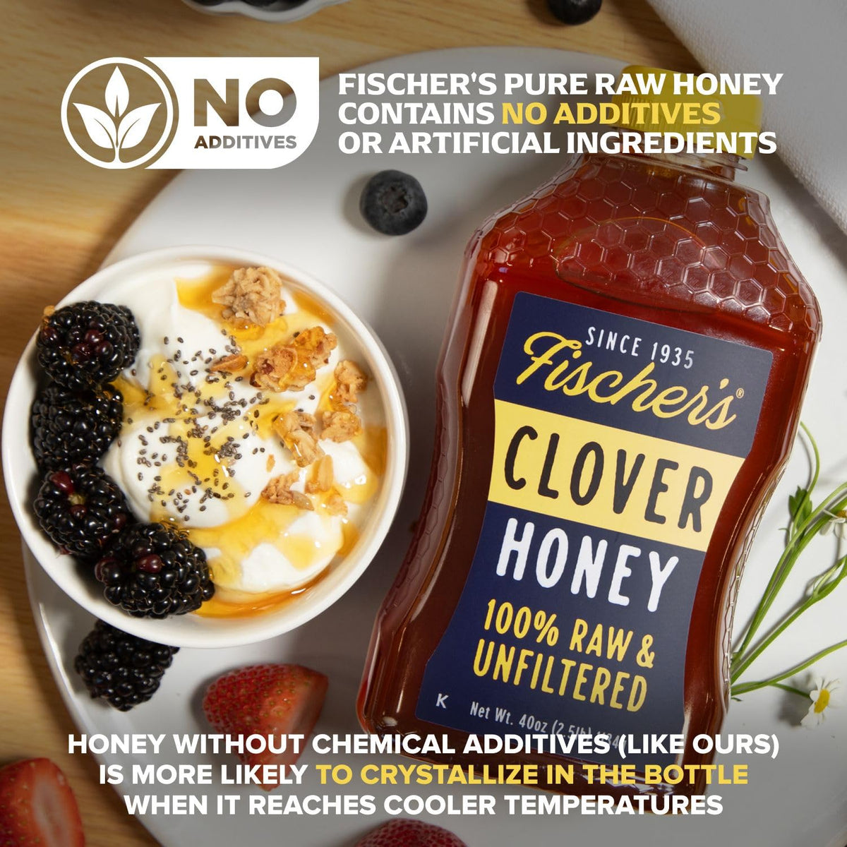 Fischer's Clover Honey toast drizzle brings golden flavor.