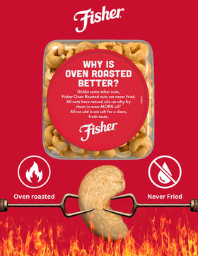 Fisher cashews on-the-go snack pack for busy days.
