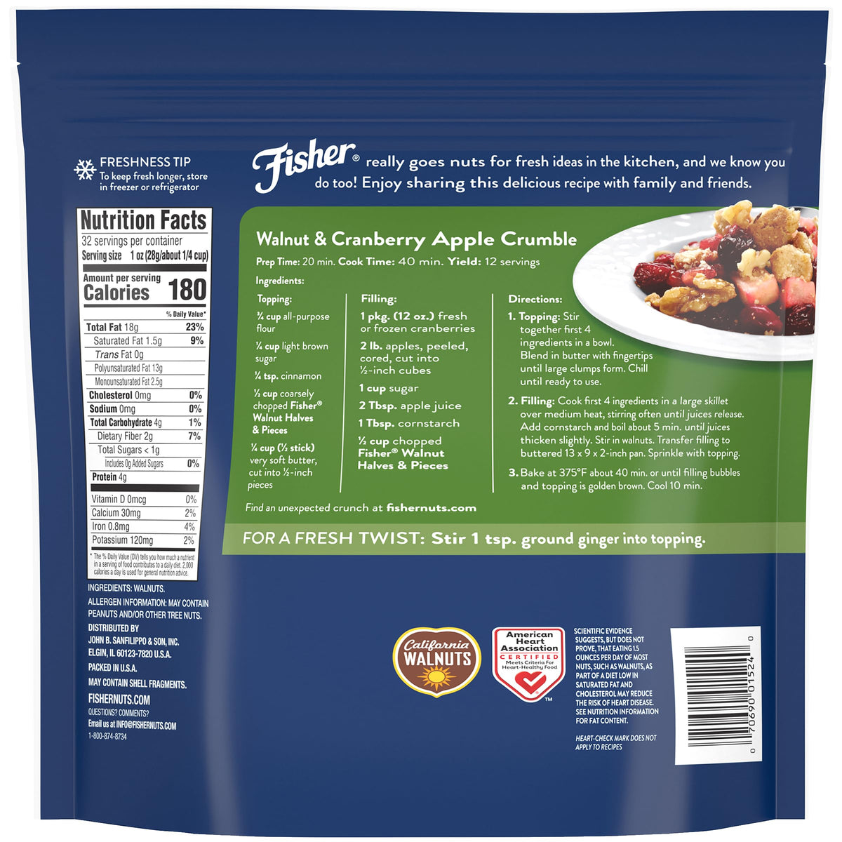 California walnuts by Fisher Chef's Naturals shown raw close-up