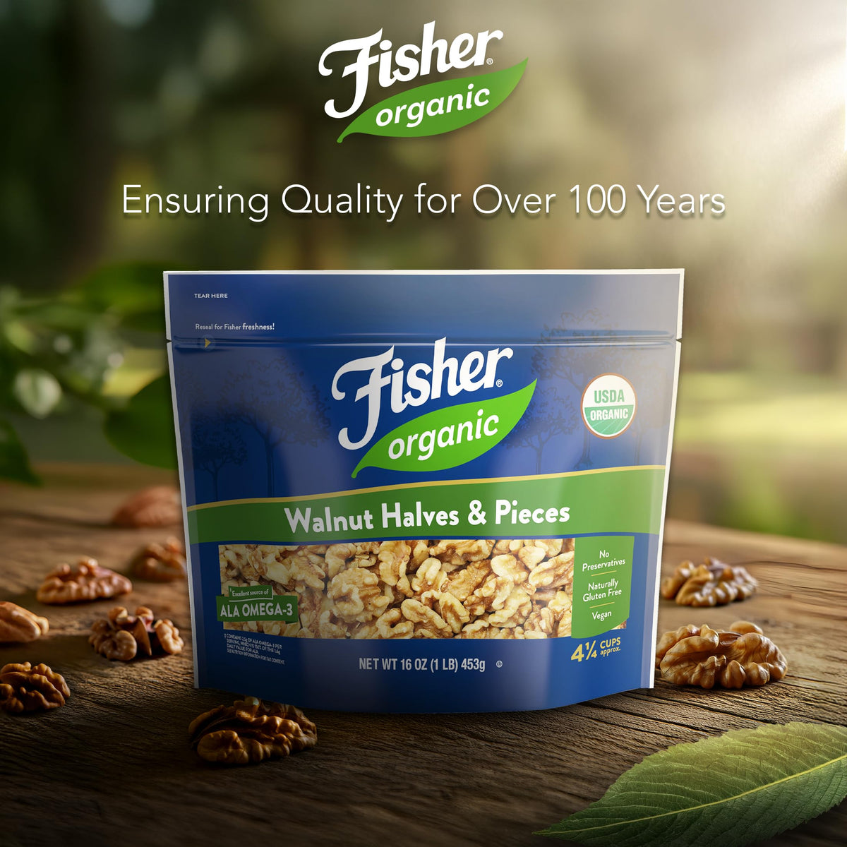 Fisher Chef's Naturals unsalted walnuts added to oatmeal or yogurt.