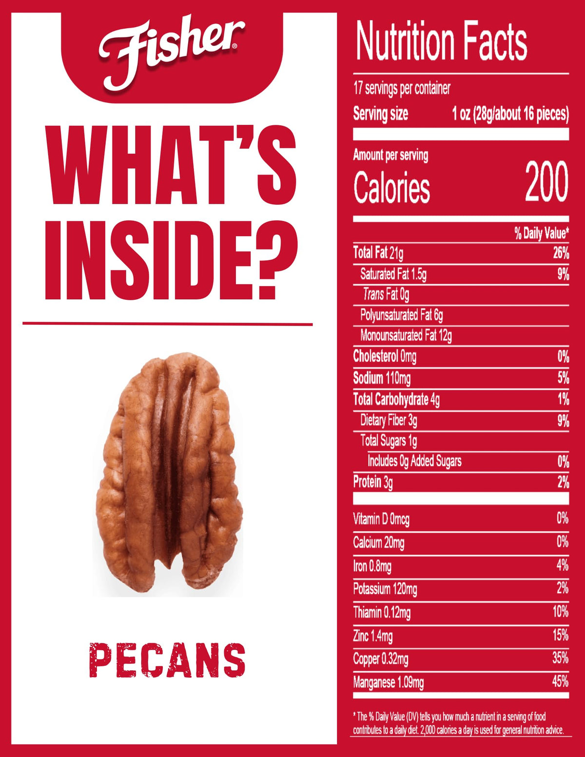 Fisher Chef's Naturals never fried pecans with sea salt for gluten-free crunch.