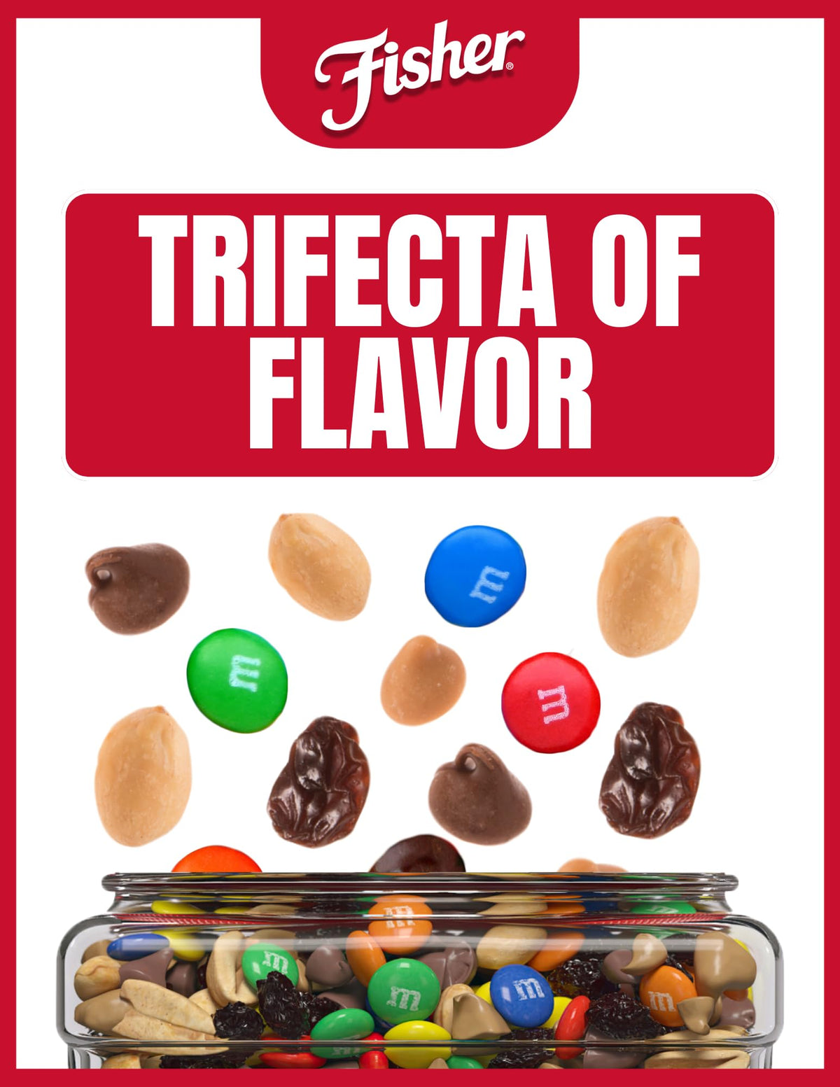 Fisher Chef's Naturals trail mix close-up of milk chocolate and PB chips for tasty snacking