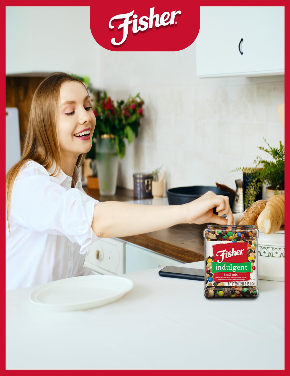Fisher Chef's Naturals trail mix displayed for pantry storage or travel