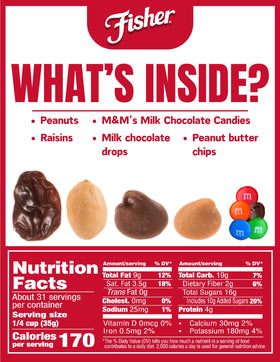 Fisher Chef's Naturals trail mix close-up showing peanuts for crunch