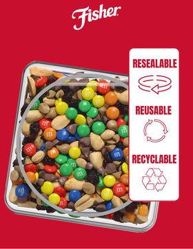 Fisher Chef's Naturals trail mix close-up highlighting raisins for natural sweetness