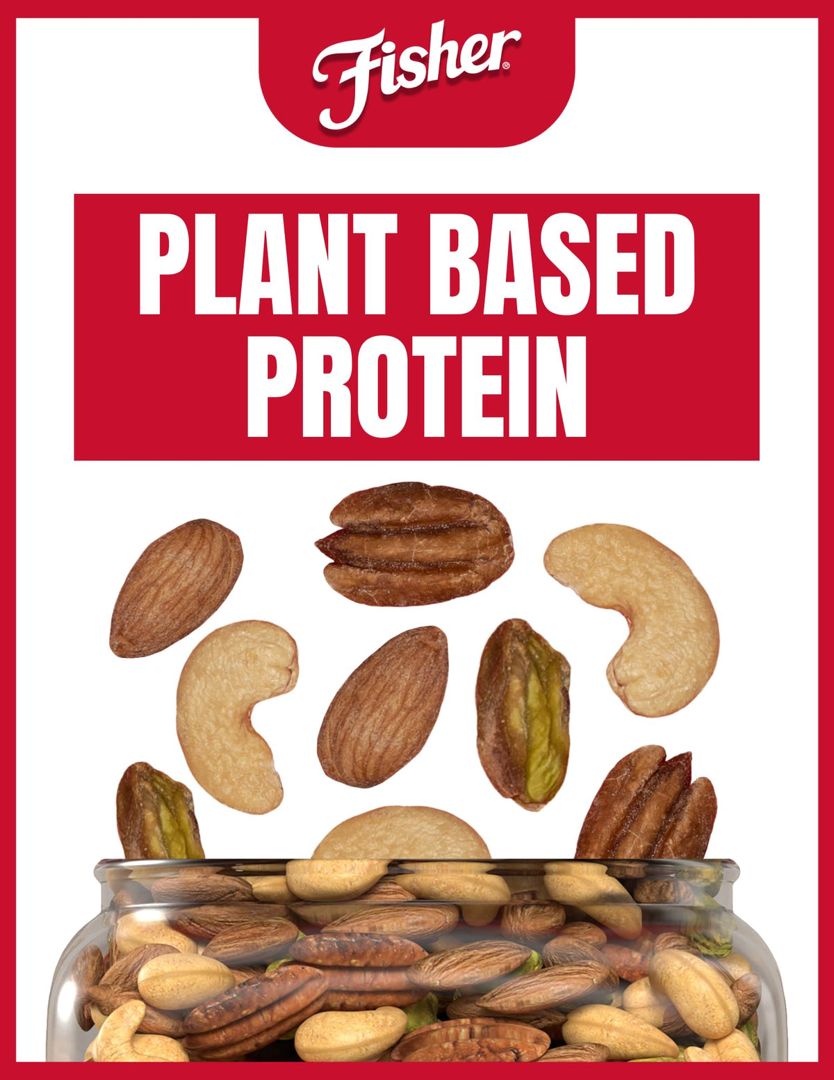 Fisher Deluxe Mixed Nuts ingredients with sea salt highlight simple two-ingredient formula.