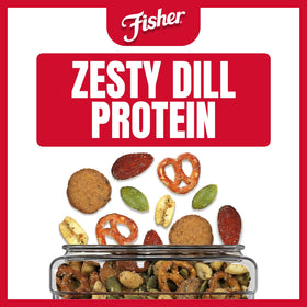 Fisher Dill Pickle Trail Mix jar ready for sharing at work or home.