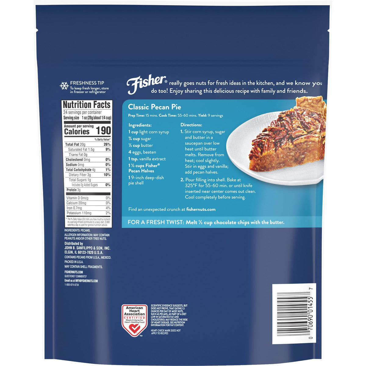 Fisher pecans halves raw texture in bowl, ideal for baking and salad toppings