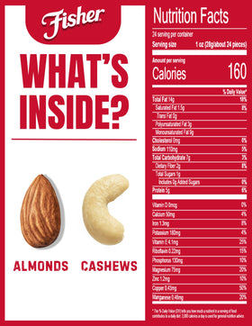 Fisher Almond & Cashew Blend close-up shows crunchy texture and salt sparkle.