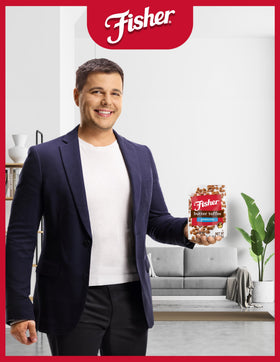 Fisher Snack Butter Toffee Peanuts deliver crunchy texture with wholesome ingredients.