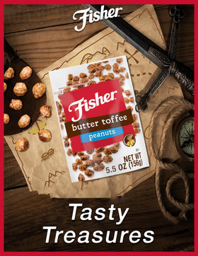 Fisher Butter Toffee Peanuts ingredients listing highlights no artificial colors or flavors for clean taste.