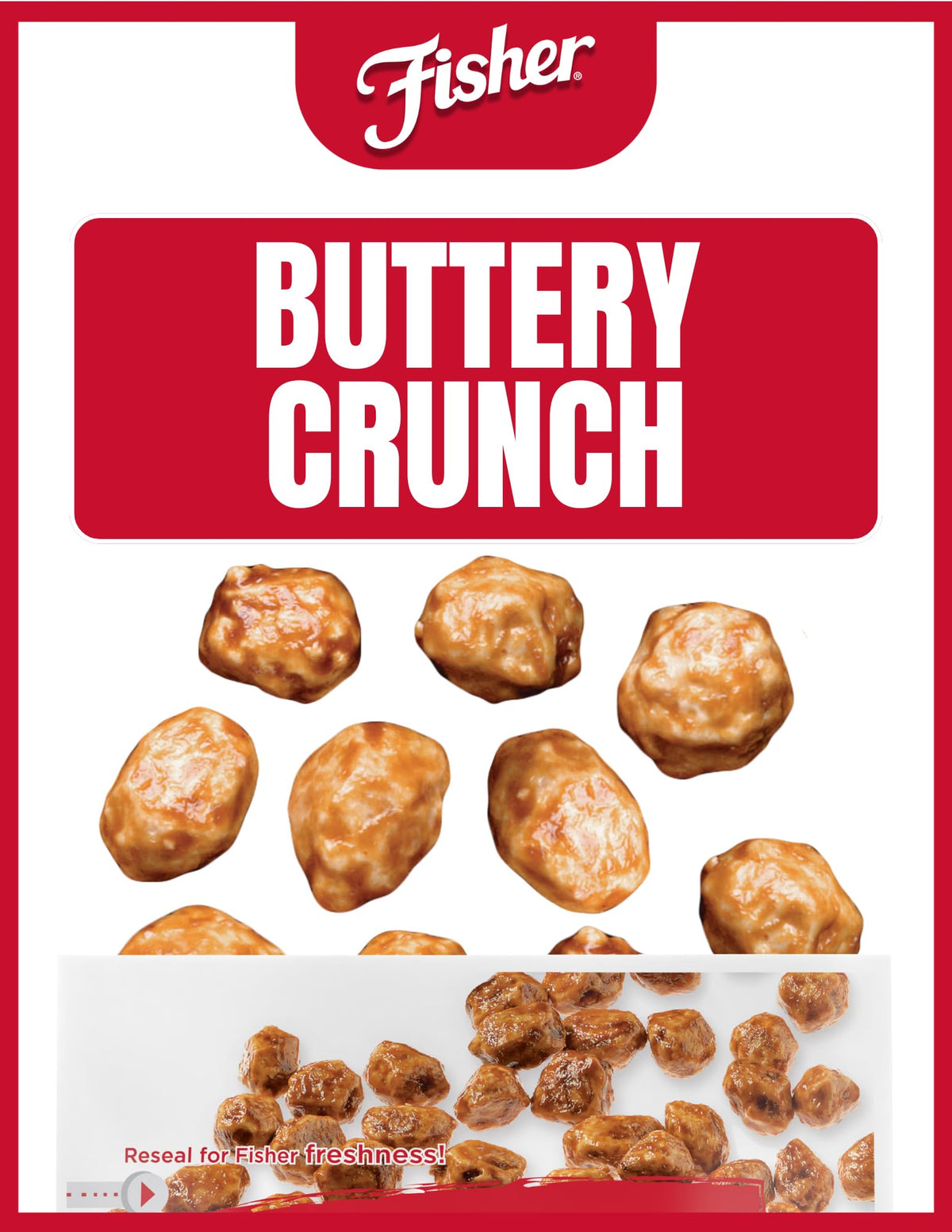Fisher Toffee-coated peanut close-up shows glossy coating and crunchy texture inviting first bite.