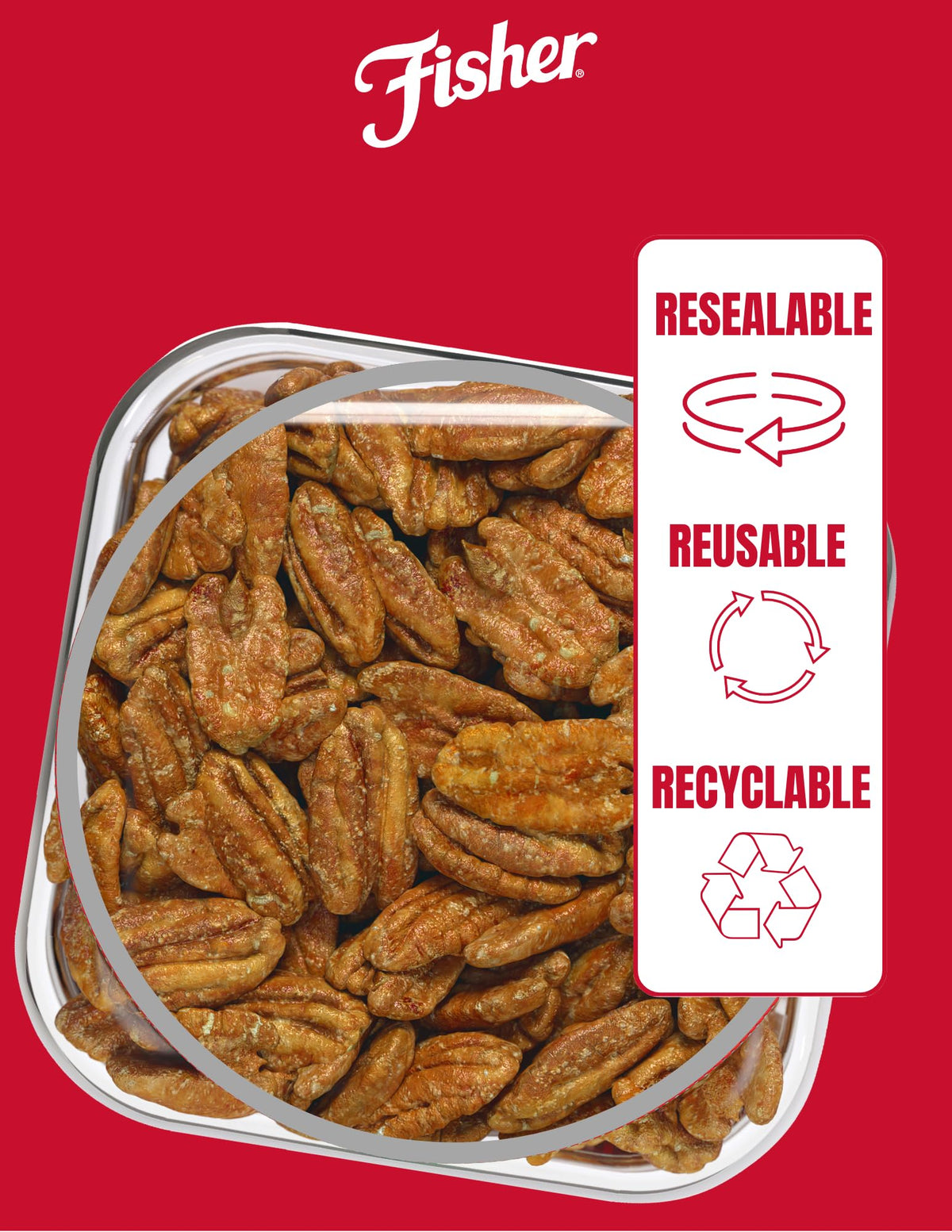 Fisher Snack Candied Pecans gift-ready packaging signals thoughtful indulgence for gifting.