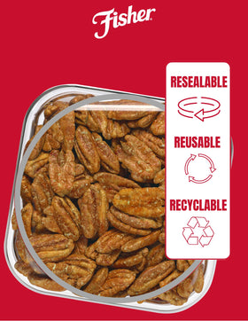 Fisher Snack Candied Pecans gift-ready packaging signals thoughtful indulgence for gifting.