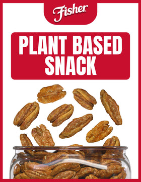 Fisher Snack Candied Pecans on-salad shows elegant topping for gourmet greens.