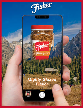 Fisher Snack Candied Pecans roasted-texture highlights buttery crunch and rich flavor.