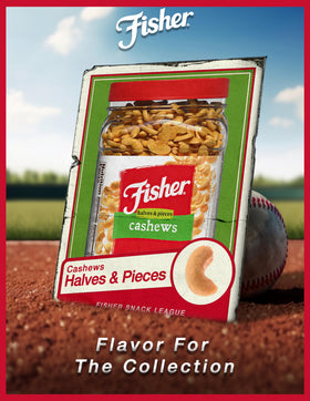 Fisher Snack Cashew Halves and Pieces served in a bowl for snacktime.