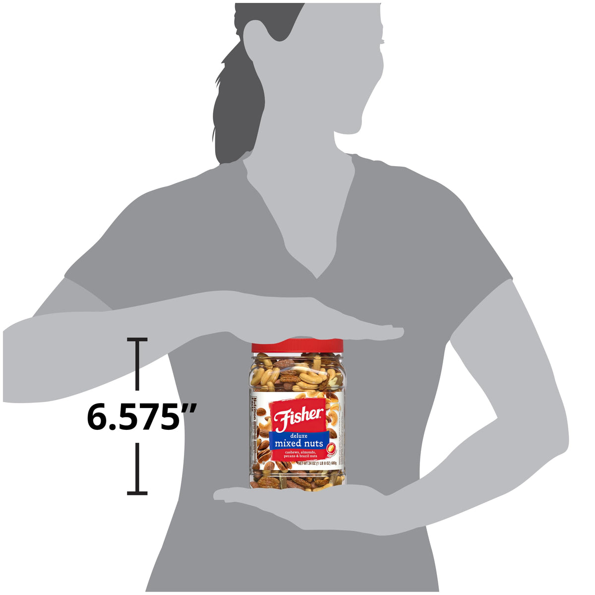 Pantry-ready Fisher Snack Deluxe Mixed Nuts display setup