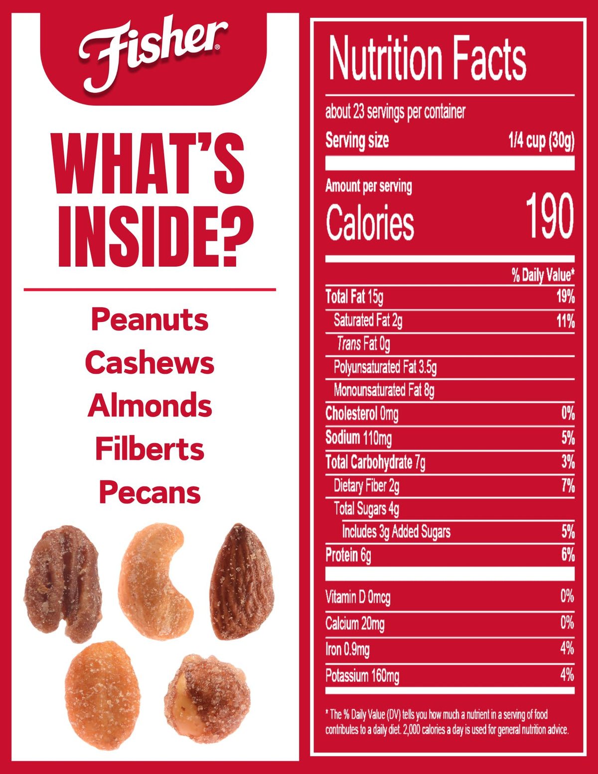 Fisher Honey Roasted Mixed Nuts close-up; rich texture and golden honey glaze.