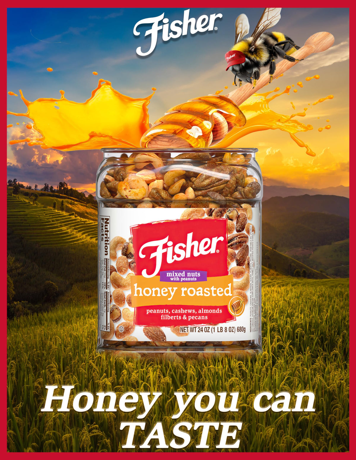 Fisher Honey Roasted Mixed Nuts in pantry; organized storage for easy access.
