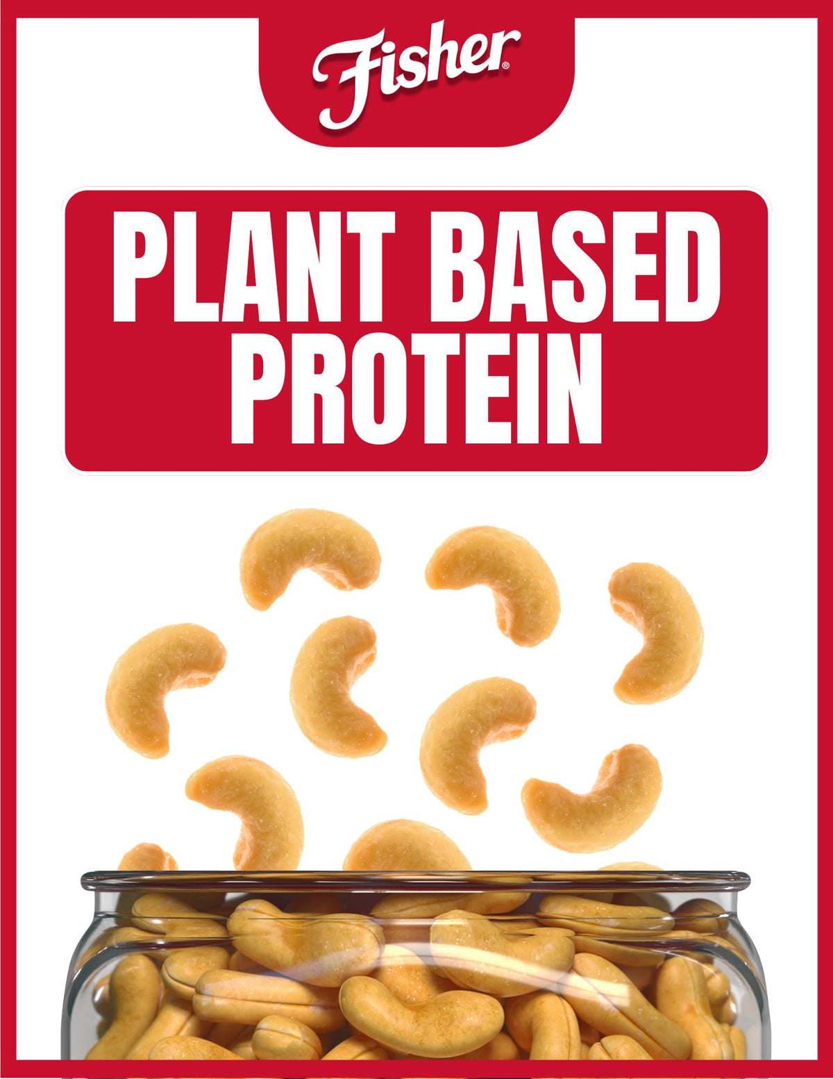 Closeup of Fisher Snack Premium Whole Cashews, highlighting the crunchy texture for snacking