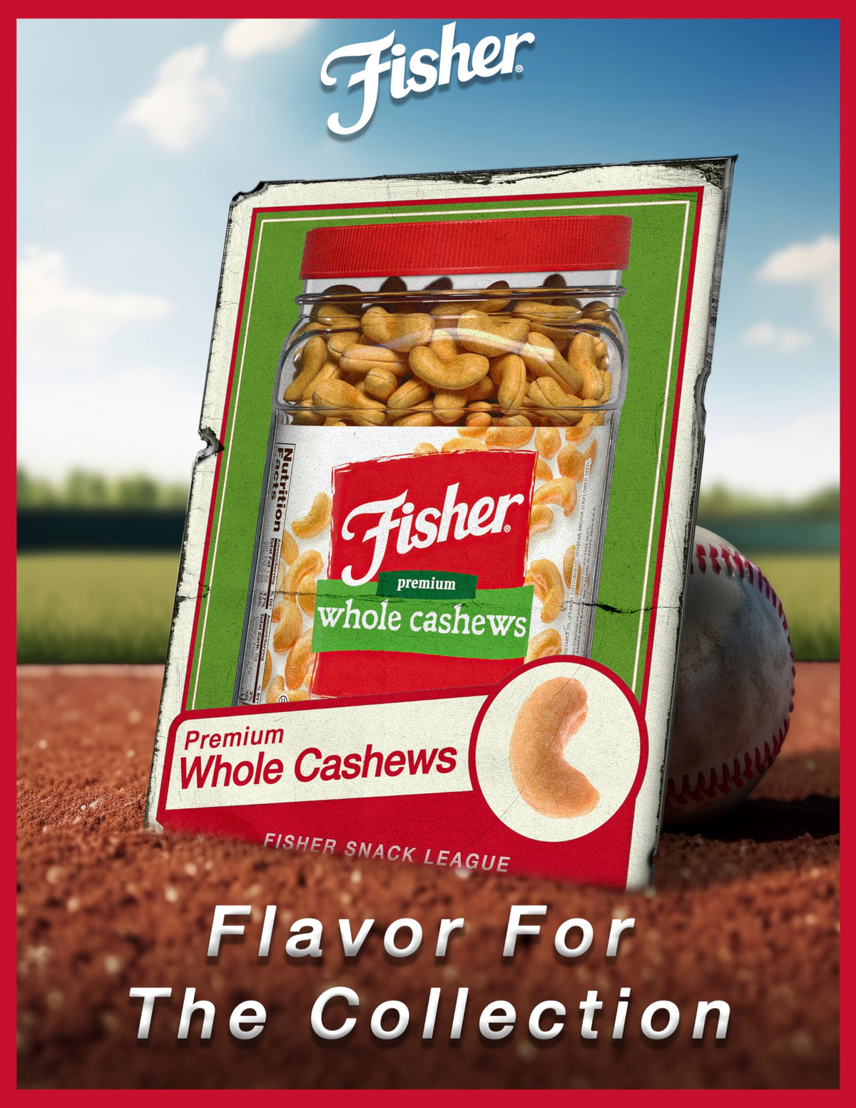 In pantry with Fisher Snack Premium Whole Cashews, ready-to-eat protein snack