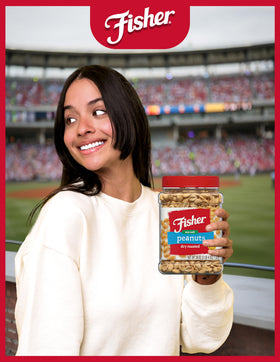 Fisher Snack Sea Salt Dry Roasted Peanuts canisters with clear labeling.
