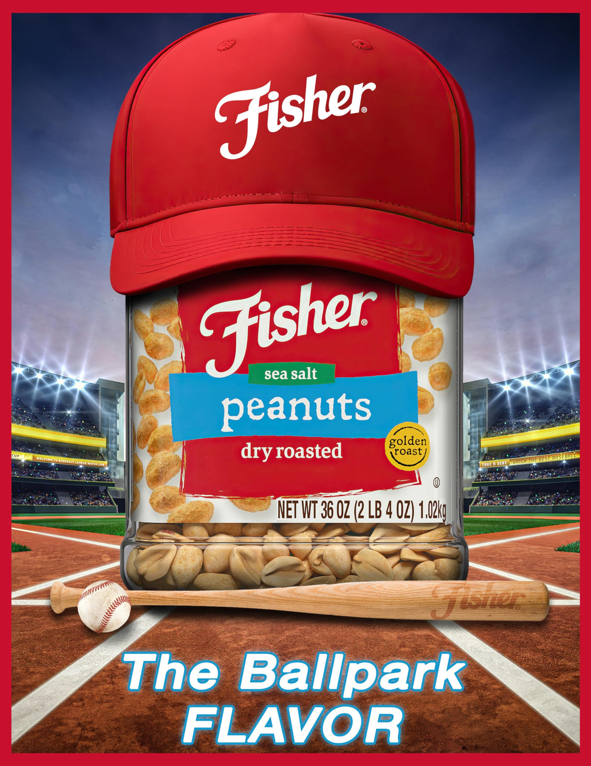 Fisher Snack Sea Salt Dry Roasted Peanuts golden roasted color and aroma.