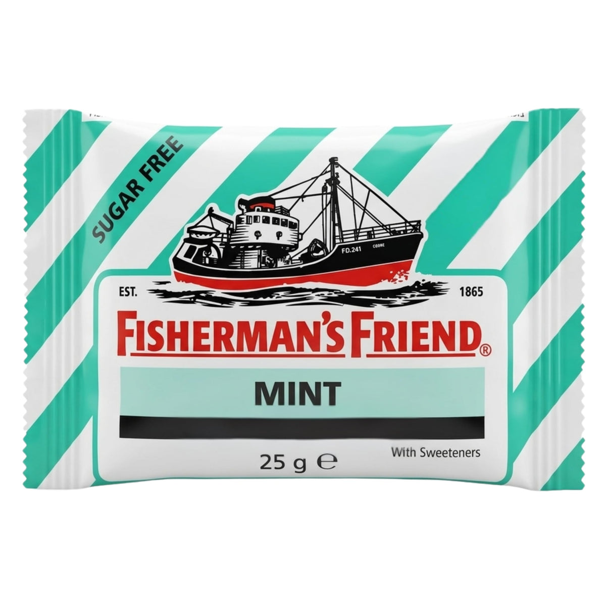 Fisherman's Friend mint lozenges close-up highlighting strong menthol flavor.