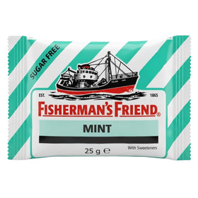 Fisherman's Friend mint lozenges close-up highlighting strong menthol flavor.