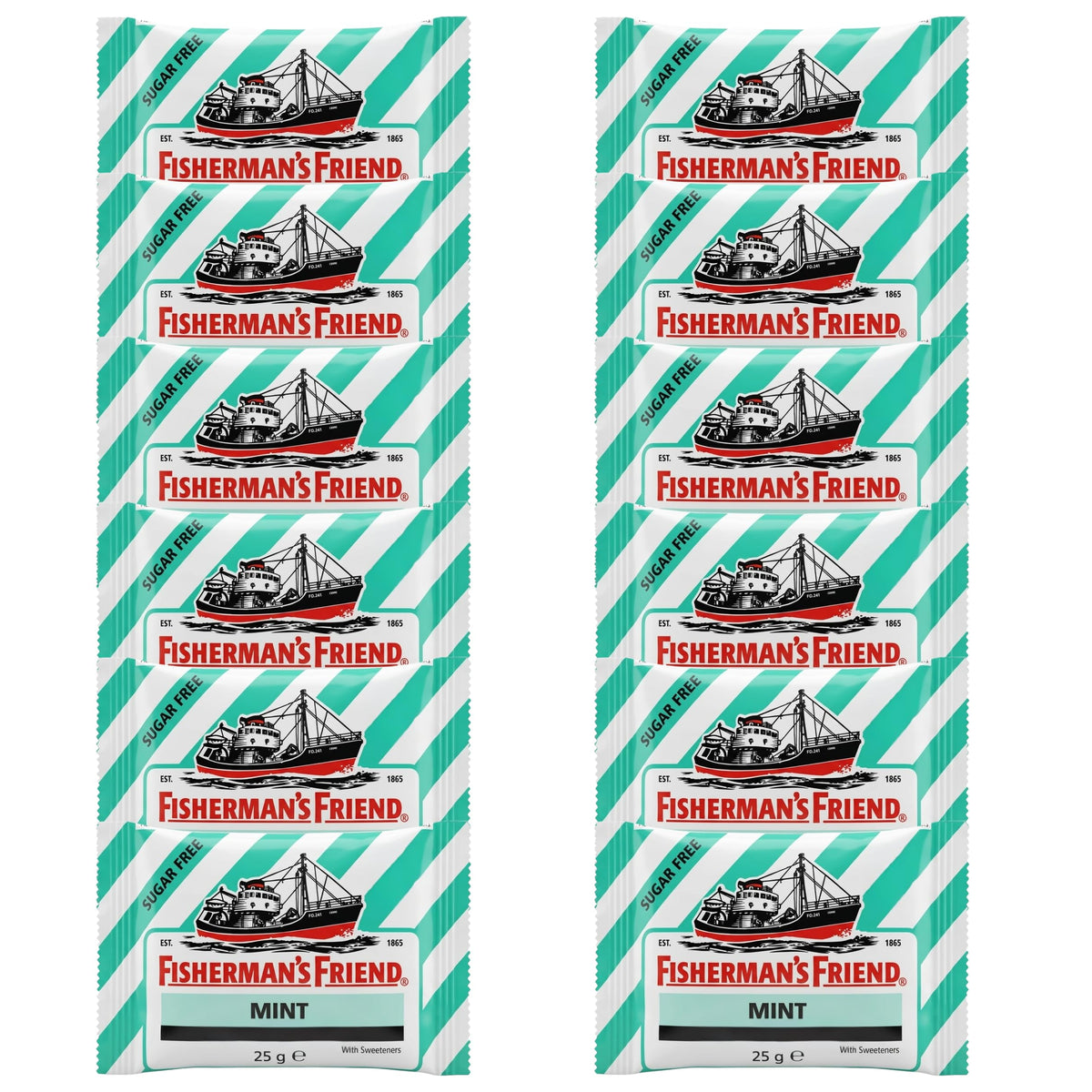 Fisherman's Friend mint lozenges pack 12 front view for on-the-go refreshment.