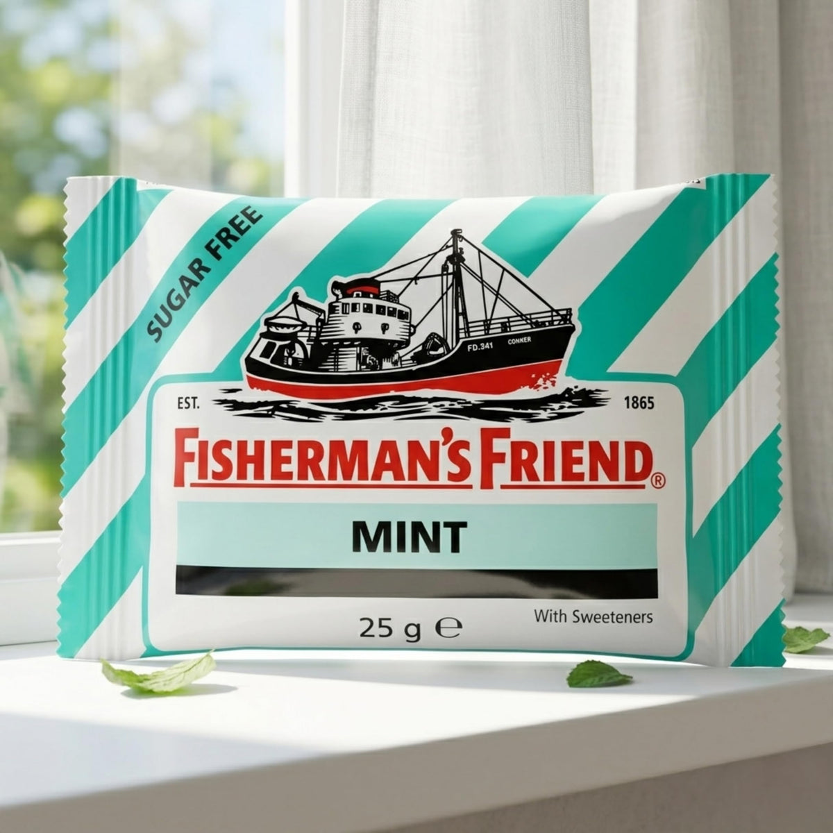 Fisherman's Friend mint lozenges sugar-free label emphasizes daily use.