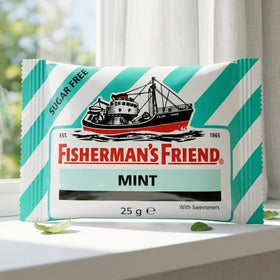 Fisherman's Friend mint lozenges sugar-free label emphasizes daily use.