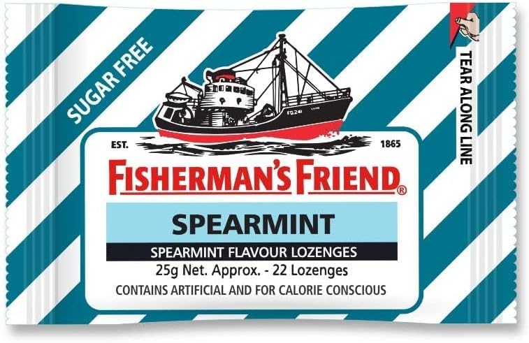 Fisherman's Friend sugar-free spearmint lozenges, front view for easy grab-and-go freshness