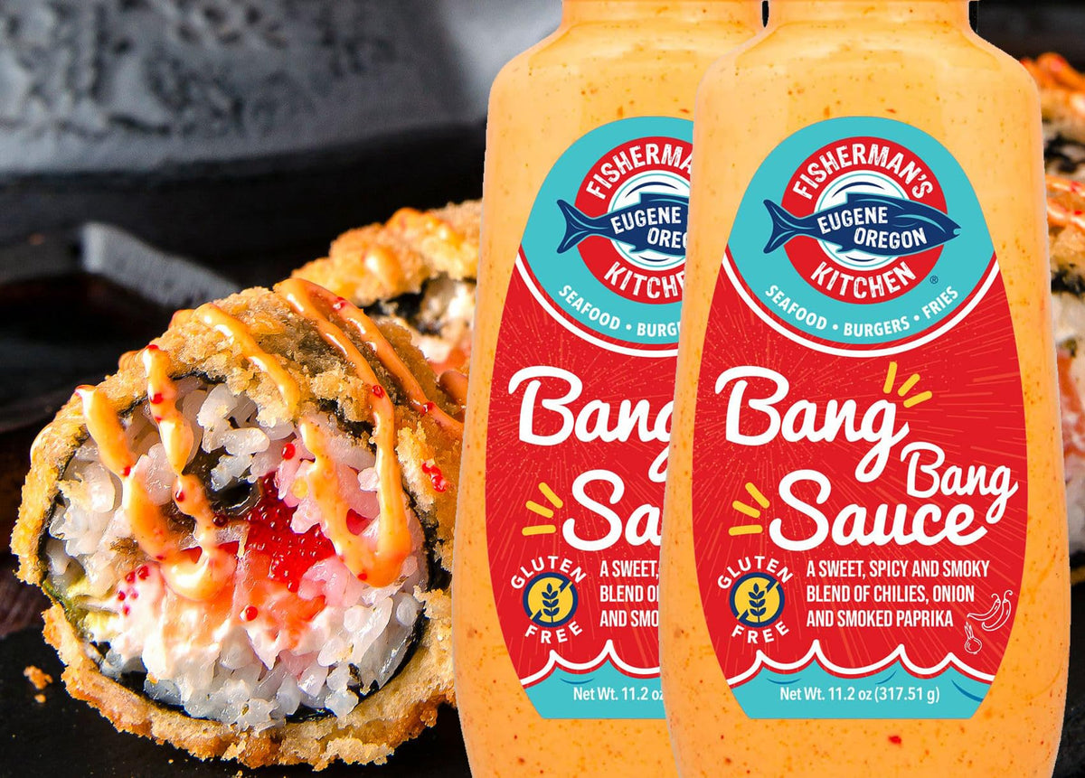 Fisherman's Kitchen Bang Bang Sauce on plated seafood adds warmth and depth.