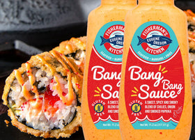 Fisherman's Kitchen Bang Bang Sauce on plated seafood adds warmth and depth.