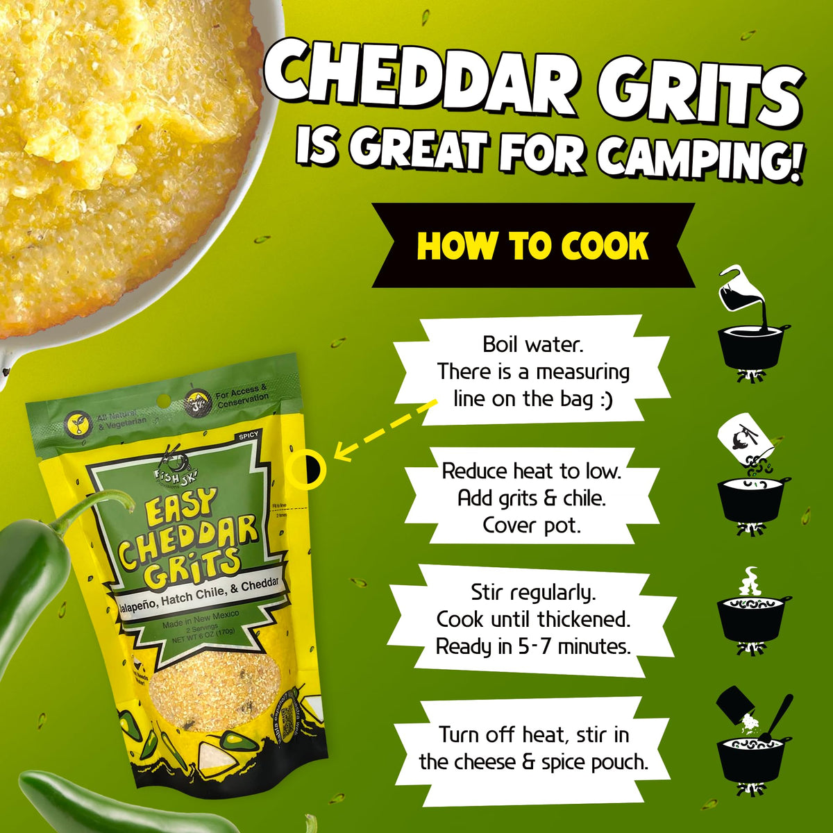 FishSki Provisions jalapeño grits cheddar two-pack on display